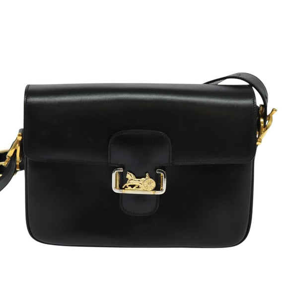 CELINE Sulky Shoulder Bag Leather Black Gold Auth 130625