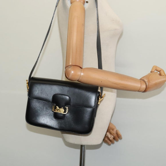 CELINE Sulky Shoulder Bag Leather Black Gold Auth 130625