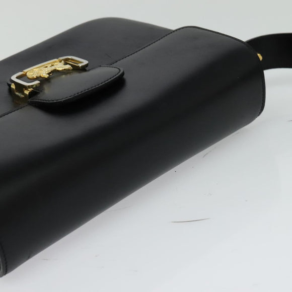 CELINE Sulky Shoulder Bag Leather Black Gold Auth 130625