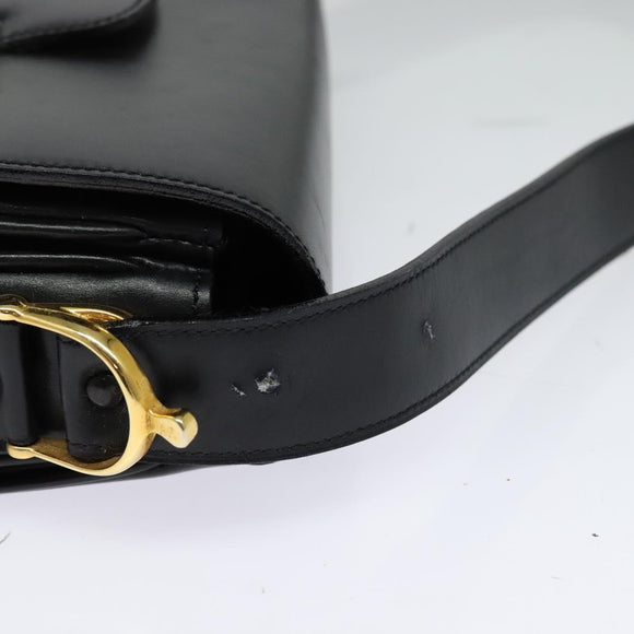 CELINE Sulky Shoulder Bag Leather Black Gold Auth 130625