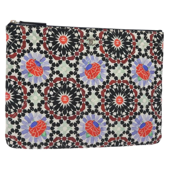 CHANEL Christmas Clutch Bag Nylon Black Silver CC Auth 130636V