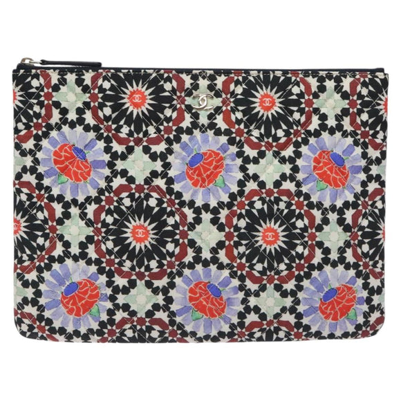 CHANEL Christmas Clutch Bag Nylon Black Silver CC Auth 130636V