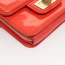 CHANEL Chain Shoulder Wallet Enamel Orange Gold CC Auth 130637-10