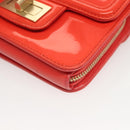 CHANEL Chain Shoulder Wallet Enamel Orange Gold CC Auth 130637-11