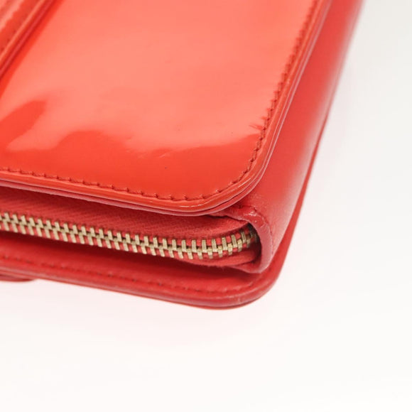 CHANEL Chain Shoulder Wallet Enamel Orange Gold CC Auth 130637