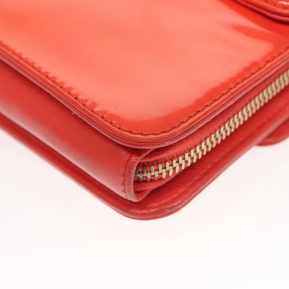 CHANEL Chain Shoulder Wallet Enamel Orange Gold CC Auth 130637