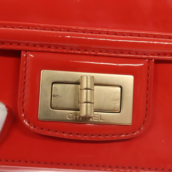 CHANEL Chain Shoulder Wallet Enamel Orange Gold CC Auth 130637