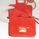 CHANEL Chain Shoulder Wallet Enamel Orange Gold CC Auth 130637-15