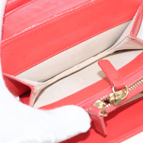 CHANEL Chain Shoulder Wallet Enamel Orange Gold CC Auth 130637