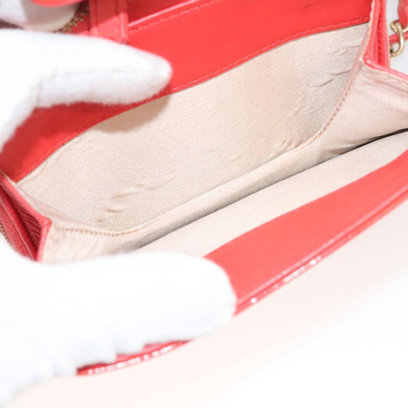 CHANEL Chain Shoulder Wallet Enamel Orange Gold CC Auth 130637