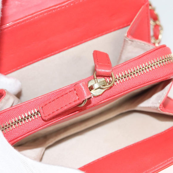 CHANEL Chain Shoulder Wallet Enamel Orange Gold CC Auth 130637