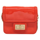 CHANEL Chain Shoulder Wallet Enamel Orange Gold CC Auth 130637-2