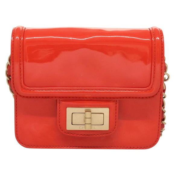 CHANEL Chain Shoulder Wallet Enamel Orange Gold CC Auth 130637
