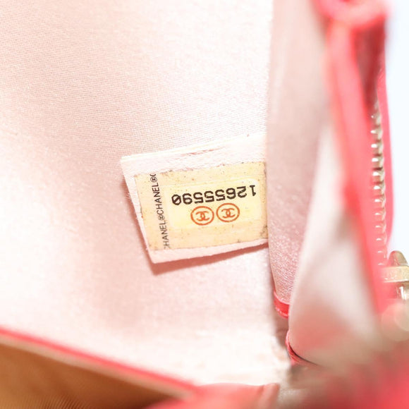 CHANEL Chain Shoulder Wallet Enamel Orange Gold CC Auth 130637