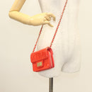 CHANEL Chain Shoulder Wallet Enamel Orange Gold CC Auth 130637-23