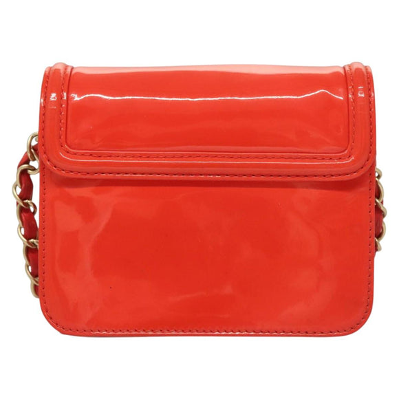CHANEL Chain Shoulder Wallet Enamel Orange Gold CC Auth 130637