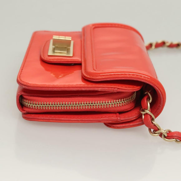 CHANEL Chain Shoulder Wallet Enamel Orange Gold CC Auth 130637