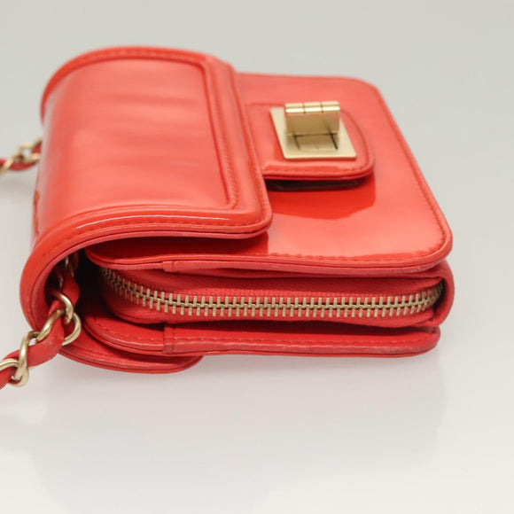 CHANEL Chain Shoulder Wallet Enamel Orange Gold CC Auth 130637