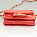 CHANEL Chain Shoulder Wallet Enamel Orange Gold CC Auth 130637-9