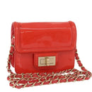 CHANEL Chain Shoulder Wallet Patent leather Orange Gold CC Auth 130637-1
