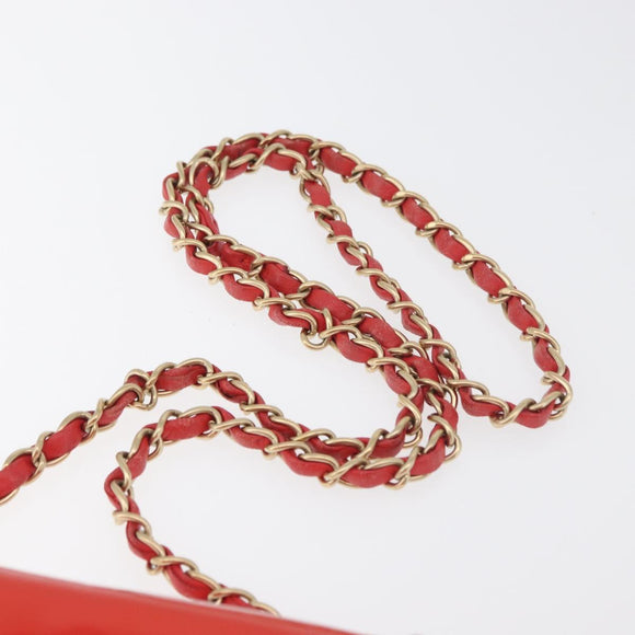CHANEL Chain Shoulder Wallet Patent leather Orange Gold CC Auth 130637