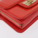CHANEL Chain Shoulder Wallet Patent leather Orange Gold CC Auth 130637-12