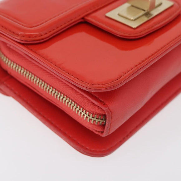 CHANEL Chain Shoulder Wallet Patent leather Orange Gold CC Auth 130637