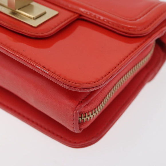 CHANEL Chain Shoulder Wallet Patent leather Orange Gold CC Auth 130637