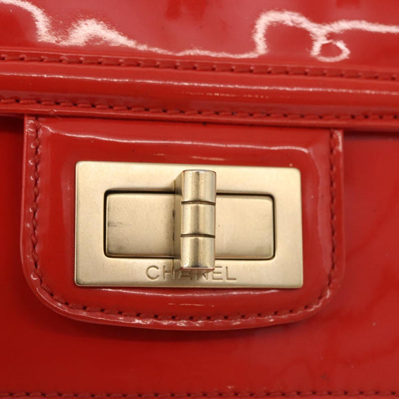 CHANEL Chain Shoulder Wallet Patent leather Orange Gold CC Auth 130637
