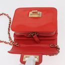 CHANEL Chain Shoulder Wallet Patent leather Orange Gold CC Auth 130637-17
