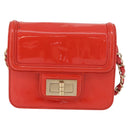 CHANEL Chain Shoulder Wallet Patent leather Orange Gold CC Auth 130637-2