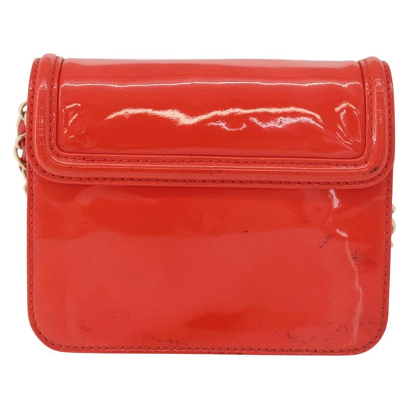 CHANEL Chain Shoulder Wallet Patent leather Orange Gold CC Auth 130637