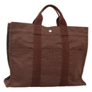 HERMES Her Line MM Hand Bag Canvas Brown Auth 130654-1