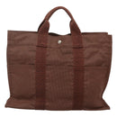 HERMES Her Line MM Hand Bag Canvas Brown Auth 130654-3