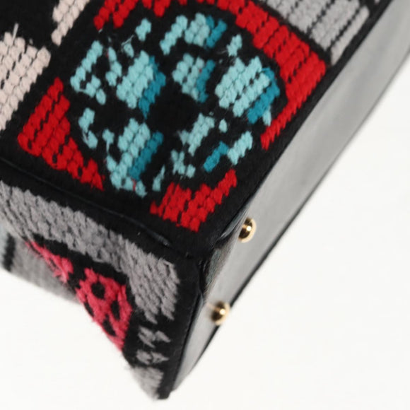 CHANEL Chain Icon Motif Bag Wool Leather Multicolor Gold CC Auth 130674M