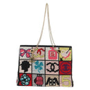 CHANEL Chain Icon Motif Bag Wool Leather Multicolor Gold CC Auth 130674M-13