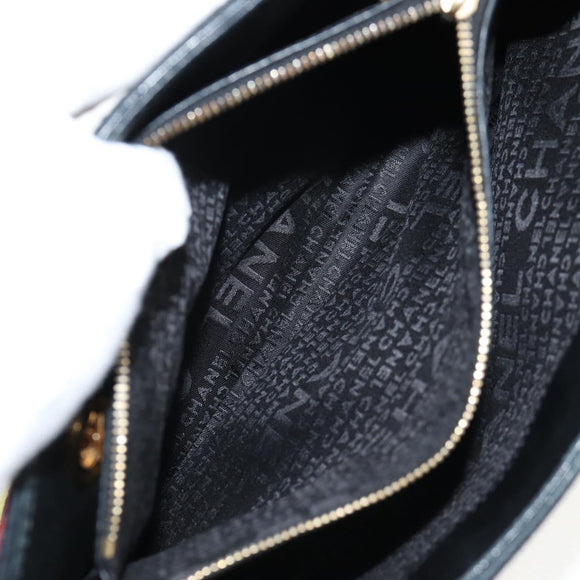 CHANEL Chain Icon Motif Bag Wool Leather Multicolor Gold CC Auth 130674M