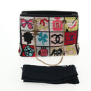 CHANEL Chain Icon Motif Bag Wool Leather Multicolor Gold CC Auth 130674M-12
