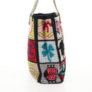 CHANEL Chain Icon Motif Bag Wool Leather Multicolor Gold CC Auth 130674M-4