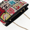 CHANEL Chain Icon Motif Bag Wool Leather Multicolor Gold CC Auth 130674M-6