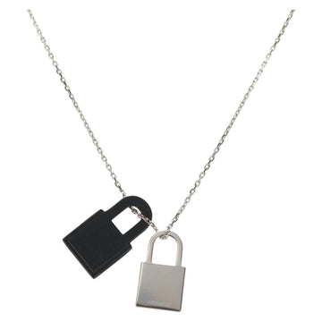 HERMES Orchestral PM Necklace Metal Leather Silver Black Auth 130685M
