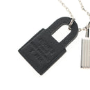HERMES Orchestral PM Necklace Metal Leather Silver Black Auth 130685M-4