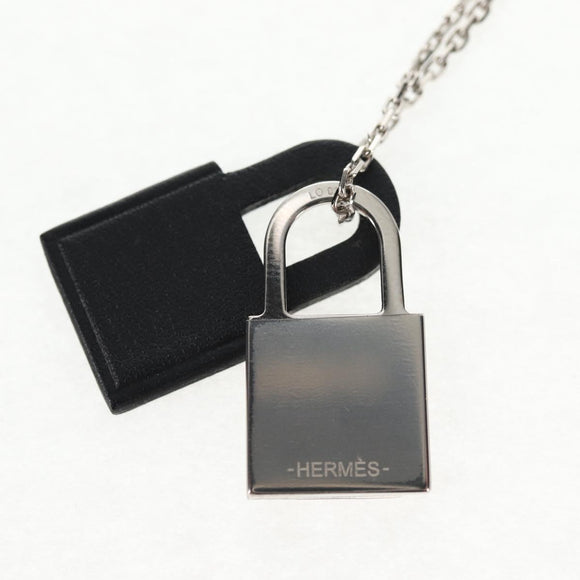 HERMES Orchestral PM Necklace Metal Leather Silver Black Auth 130685M
