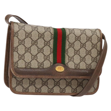 GUCCI GG Supreme Web Sherry Line Shoulder Bag PVC Beige Gold Auth 130754