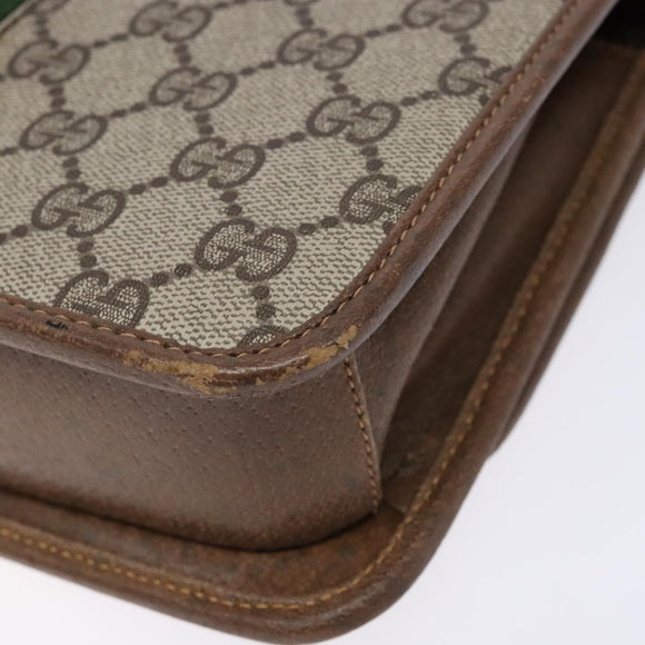 GUCCI GG Supreme Web Sherry Line Shoulder Bag PVC Beige Gold Auth 130754