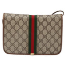 GUCCI GG Supreme Web Sherry Line Shoulder Bag PVC Beige Gold Auth 130754-2