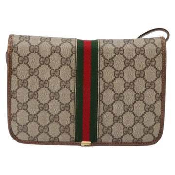 GUCCI GG Supreme Web Sherry Line Shoulder Bag PVC Beige Gold Auth 130754 - 0