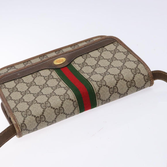 GUCCI GG Supreme Web Sherry Line Shoulder Bag PVC Beige Gold Auth 130754