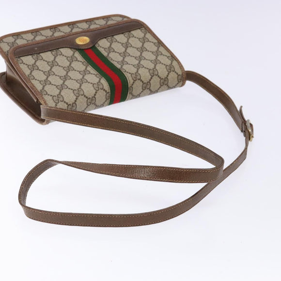 GUCCI GG Supreme Web Sherry Line Shoulder Bag PVC Beige Gold Auth 130754