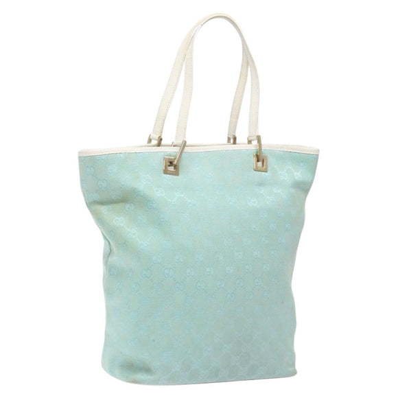 GUCCI GG Canvas Tote Bag Turquoise Blue gold 002 1098 Auth 130756